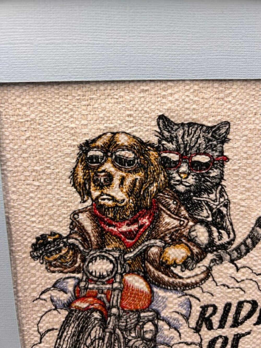 Homemade Ride Or Die Dog & Cat 8X10 Framed Embroidery Art - Picture 3 of 6